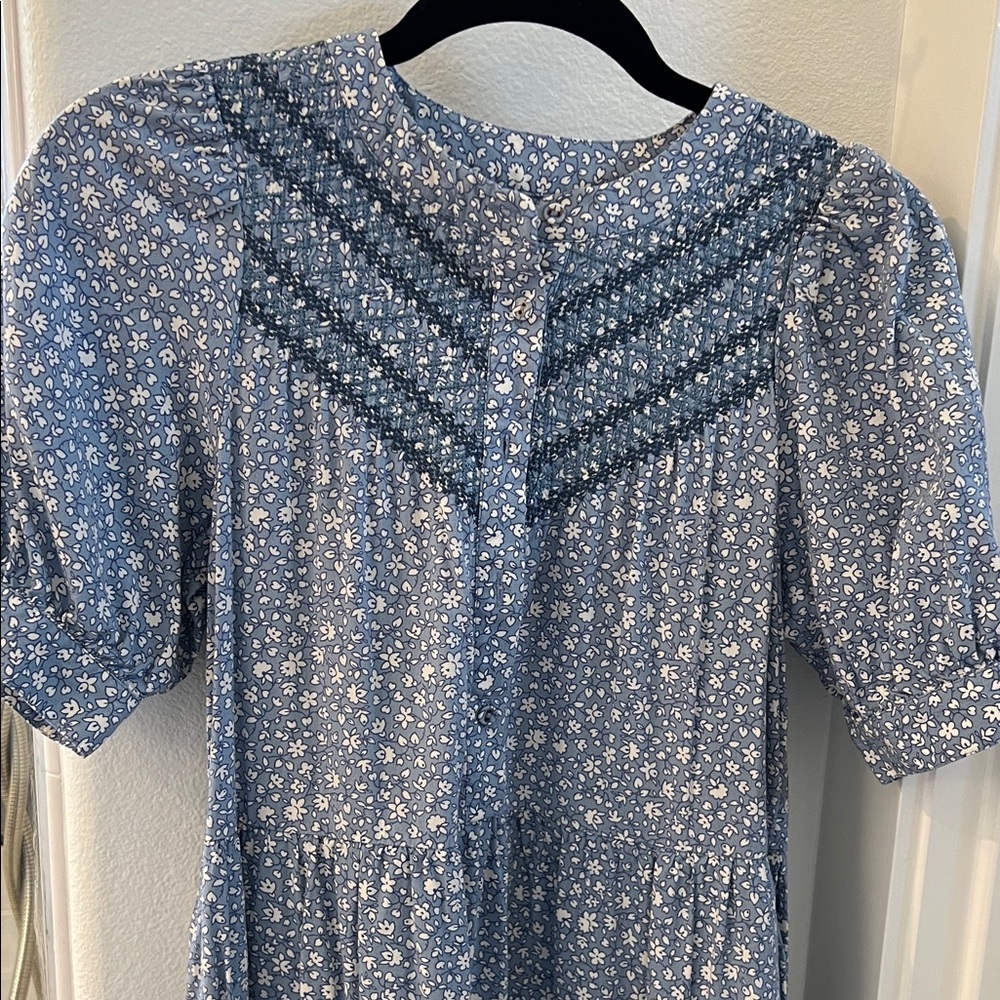 Madewell Blue Floral Button-Front Midi Dress